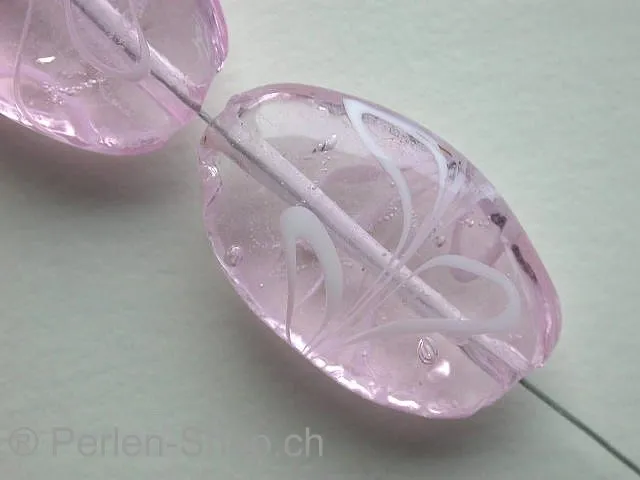 Glasperlen oval verziert, rosa, ±25x18mm, 1 Stk.