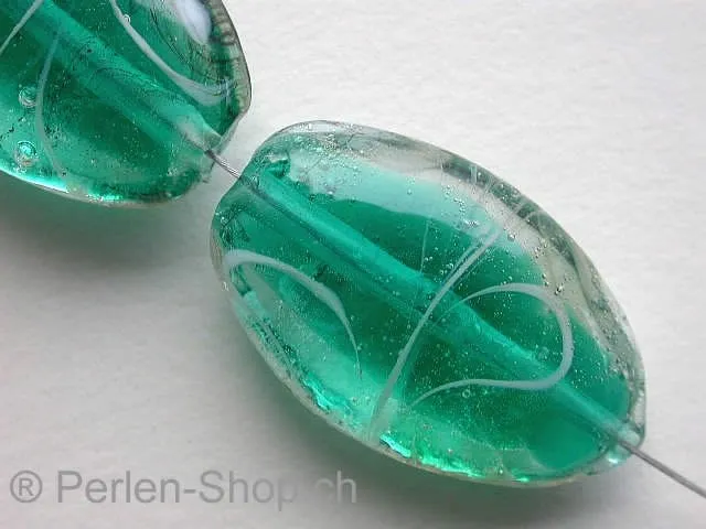 Glassbeads oval, turquoise, ±25x18mm, 1 pc.