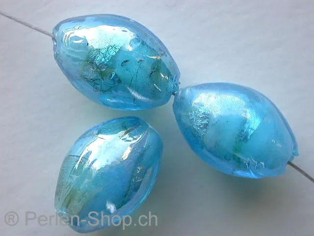 White Core Silver Foil, oval, turquoise, ±17mm, 5 pc.