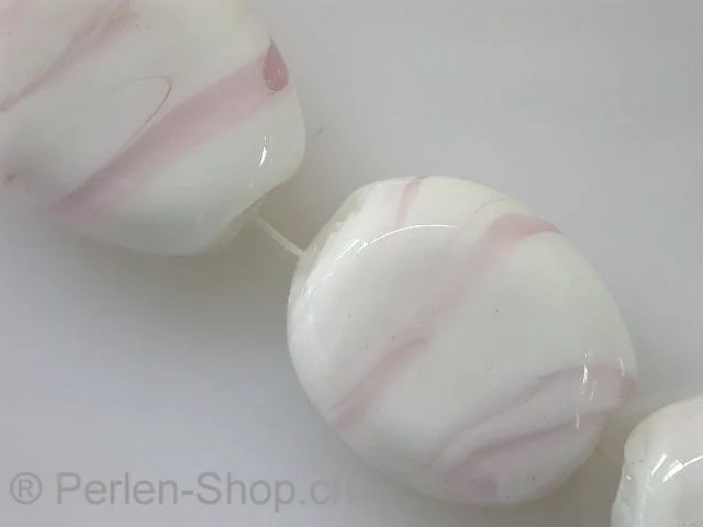 Glassbeads with decoration, flat oval, rose, ±21x18mm, 2 pc.