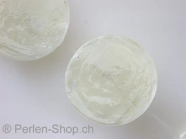 Glassbeads with decoration, flat round, crystal, ±20mm, 2 pc.