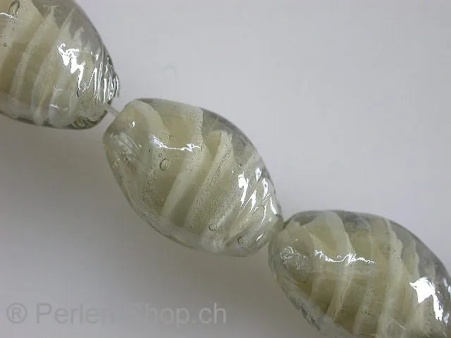 Glassbeads with decoration, oval, grey, ±24mm, 2 pc.
