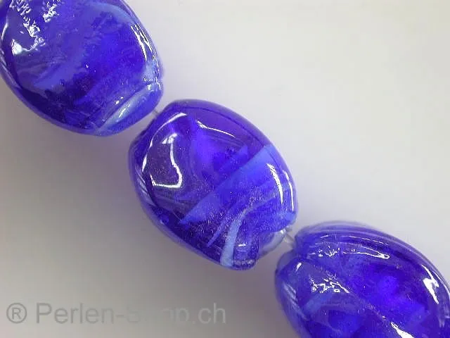Glassbeads with decoration, nuggets, blue, ±17mm, 2 pc.