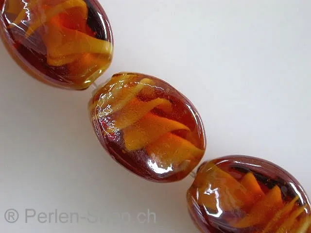 Glassbeads with decoration, nuggets, brown, ±17mm, 2 pc.