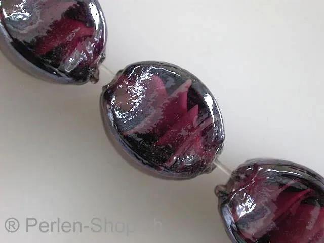 Glassbeads with decoration, nuggets, purple, ±17mm, 2 pc.