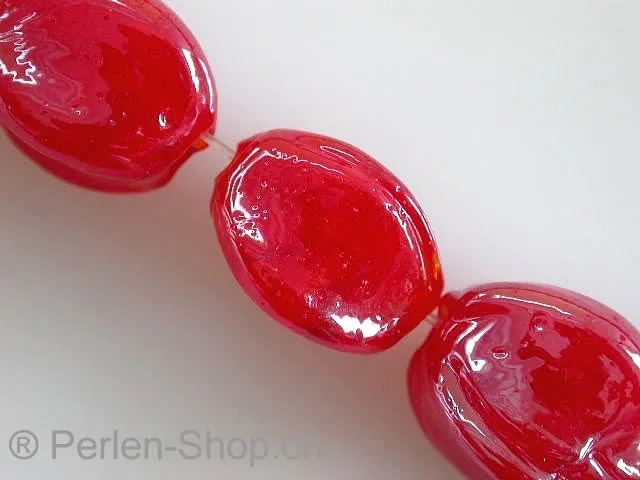 Glassbeads with decoration, nuggets, red, ±17mm, 2 pc.