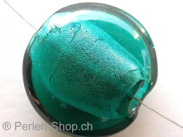Silver Foil Flat Round, turquoise, ±30mm, 1 pc.