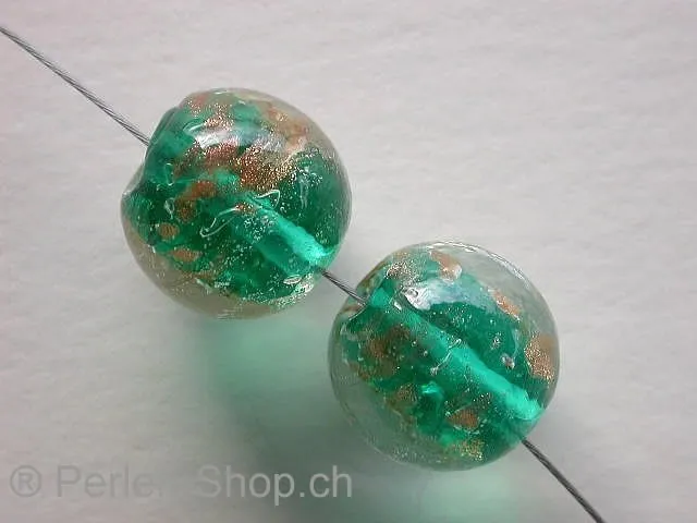 Gold Foil Round, turquoise, ±14mm, 5 pc.