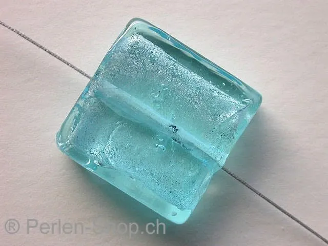 Silver Foil Square, turquoise, ±20mm, 2 pc.