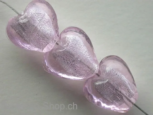Silver Foil Herz, rosa, ±12mm, 5 Stk.