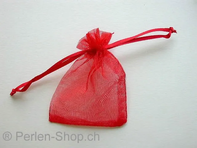 Gift bag (Organza), silk, red, ±7x9cm, 1 pc.