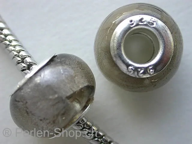 Troll-Beads Style Glasperlen, silver foil, grau, ±10x14mm, 1 Stk.