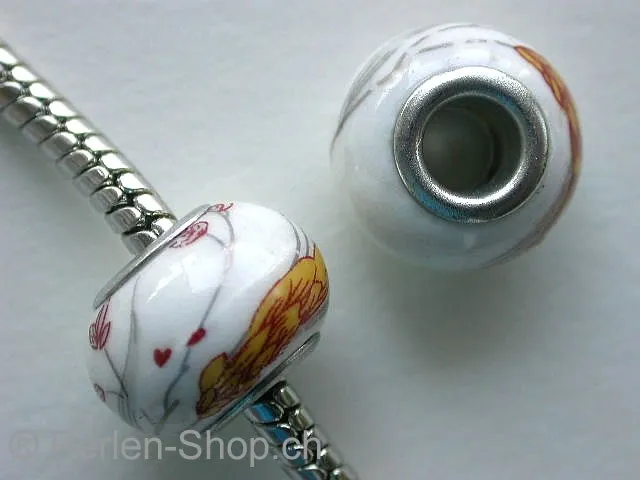 Troll-Beads Style Ceramic-Beads, white, ±9x14mm, 1 pc.