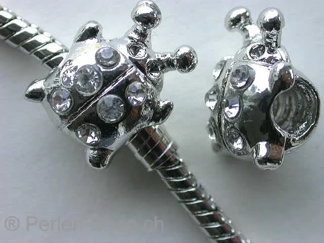 Troll-Beads Style, metal bug mit 6 rhinestones, ±9x14mm, 1 pc.