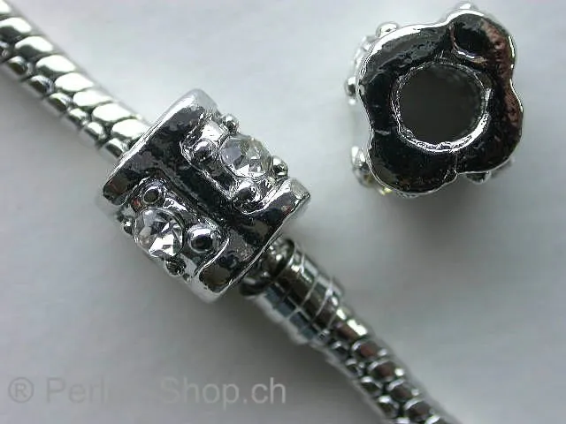 Troll-Beads Style, metall cube mit 4 strasssteine, ±9x9mm, 1 Stk.