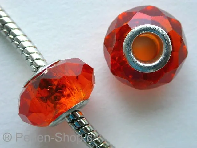 Troll-Beads Style Facet-Glassbeads, orange, ±9x14mm, 1 pc.