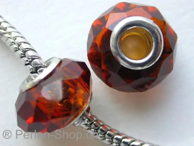 Troll-Beads Style Facette-Glasperlen, braun, ±9x14mm, 1 Stk.