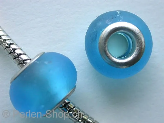 Troll-Beads Style Glassbeads frosted, turquoise ±10x14mm, 1 pc.