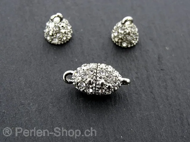 Magnetic Clasps with. ±54 rhinestone, Color: platinum, Size: ±18x9mm, Qty: 1 pc.