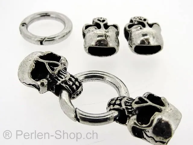 Karabinerringverschluss Skull mit endkappen f ±10x7mm band, ±26mm, platinumfarbig, 1 Stk.