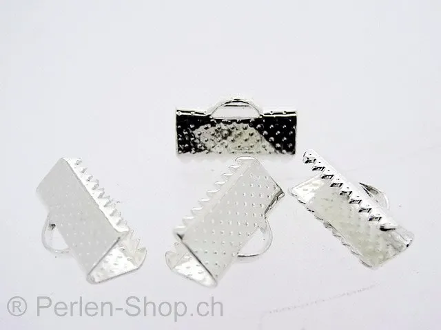 Clip to squeeze, with loop, for laces, ±13x7mm, silver color, 2 pc.