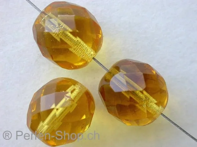 Facet-Polished Glassbeads, gold, 12mm, 10 pc.