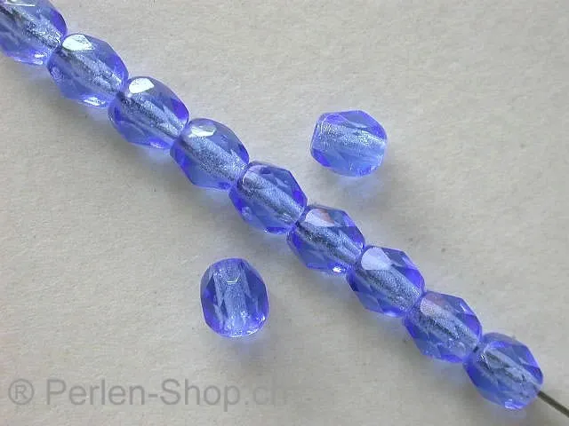 Facette-Geschliffen Glasperlen, blau, 4mm, 100 Stk.