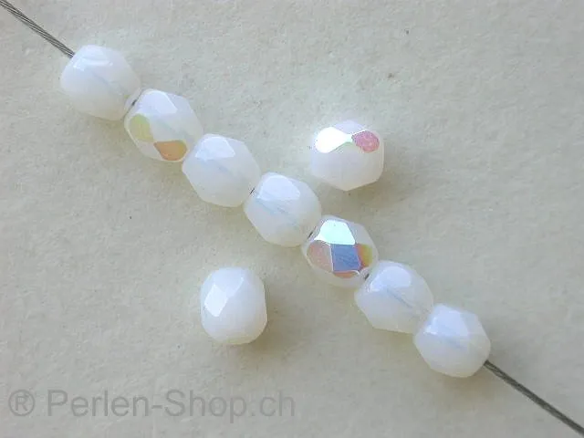 Facette-Geschliffen Glasperlen, weiss alabaster ab, 4mm, 100 Stk