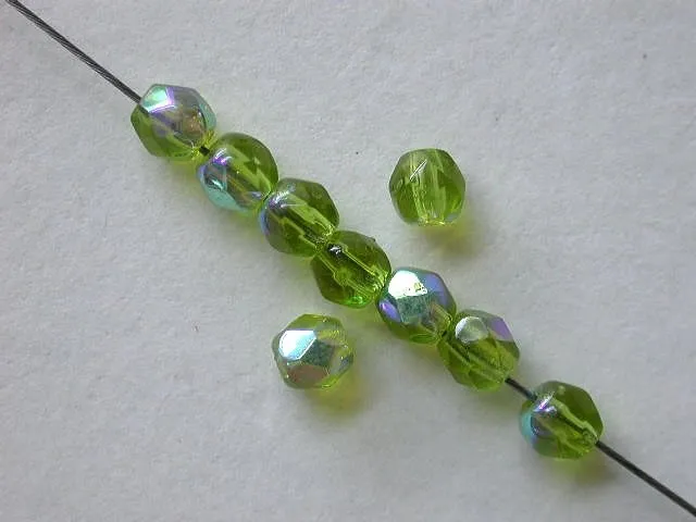 Facette-Geschliffen Glasperlen grün AB, 4mm, 100 Stk.
