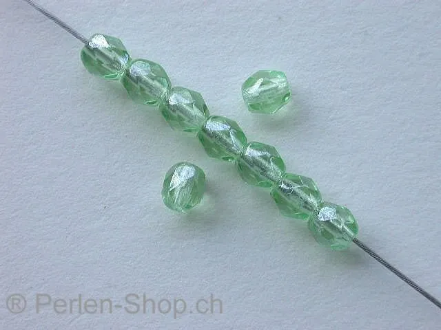 Facet-Polished Glassbeads, green 2xab, 4mm, 100 pc.
