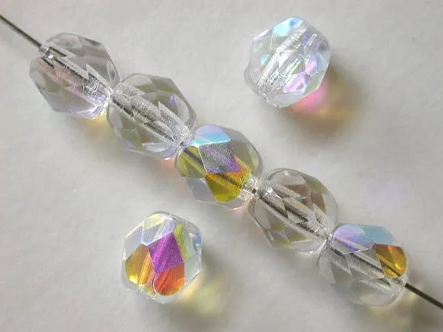 Facette-Geschliffen Glasperlen, kristall ab, 6mm, 50 Stk.