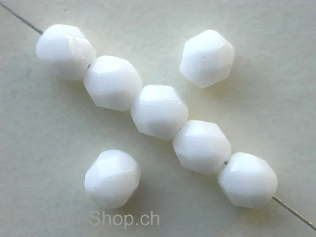 Facet-Polished Glassbeads, white, 6mm, 50 pc.