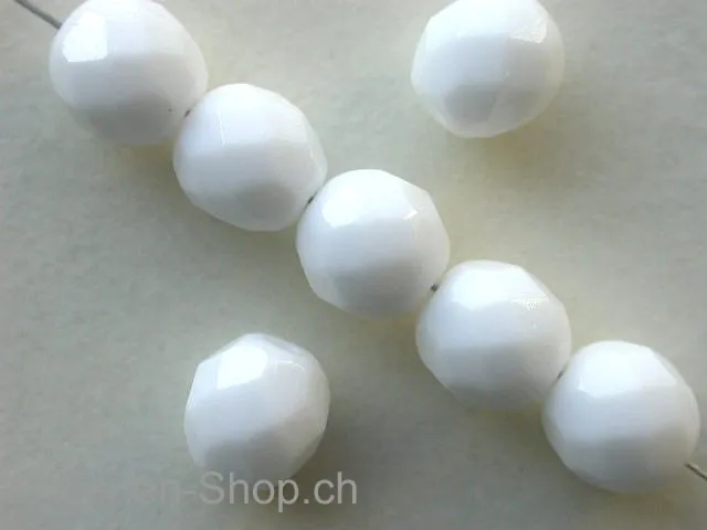 Facet-Polished Glassbeads, white, 8mm, 20 pc.