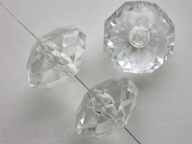 Facette-Geschliffen Acryl-Kugeln, rondell, 15x22mm, kristall, 2 Stk.