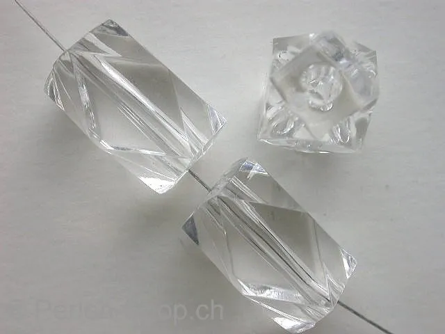 Facet-Polished Plastic Beads, rectangle, 22x13mm, crystal, 2 pc.