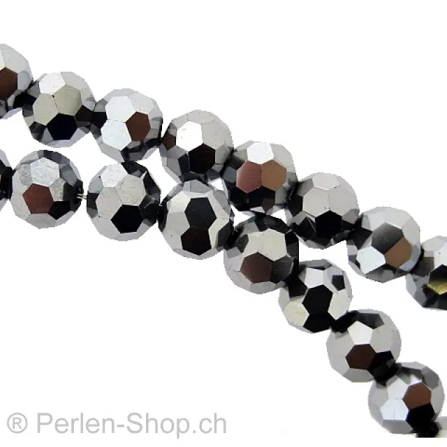 Facet-Polished Glassbeads round, Size: 4mm, Color: silver, Qty: ±100 pc.