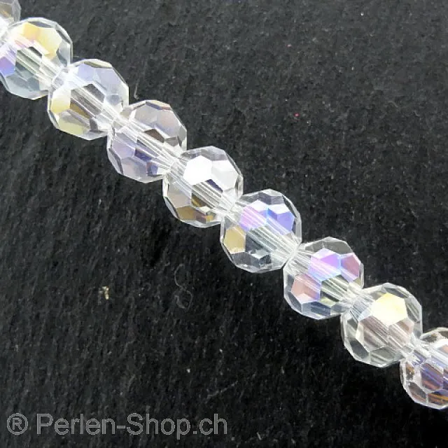 Facet-Polished Glassbeads round, Size: 4mm, Color: Crystal AB, Qty: ±100 pc.