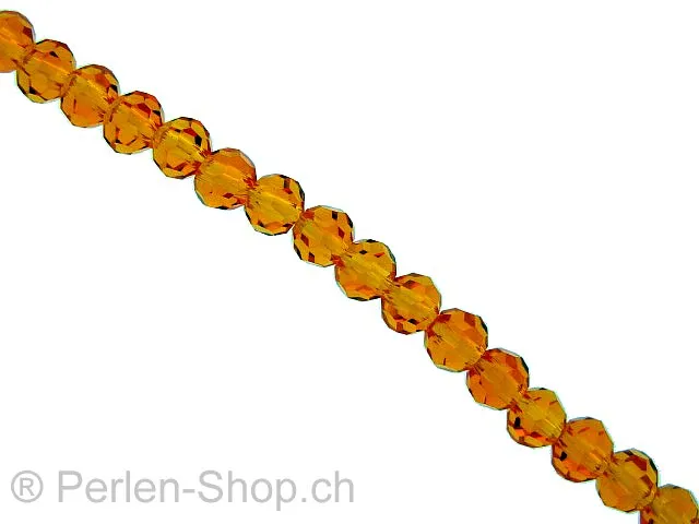 Facet-Polished Glassbeads round, Size: 4mm, Color: orange, Qty: ±100 pc.