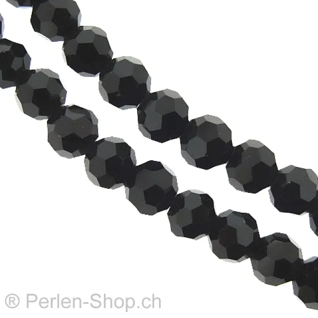 Facet-Polished Glassbeads round, Size: 6mm, Color: black, Qty: 50 pc.