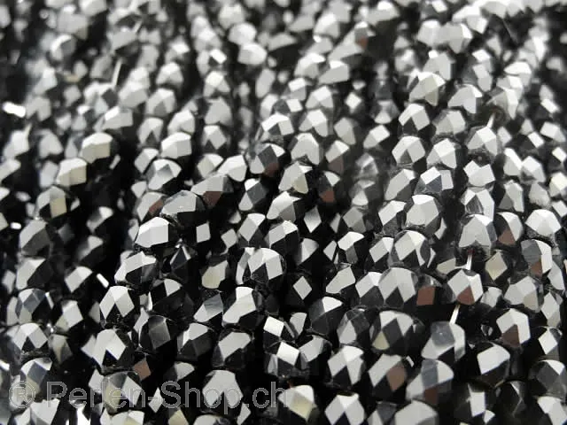 Facette-Geschliffen Glasperlen, Farbe: schwarz, Grösse: ±4mm, Menge: ±100 Stk.