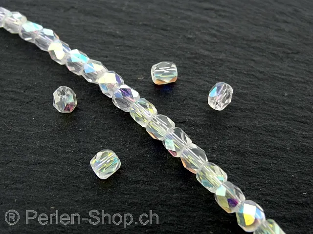 Facet-Polished glassbeads, Color: crystal ab, Size: ±4mm, Qty: ±100 pc.