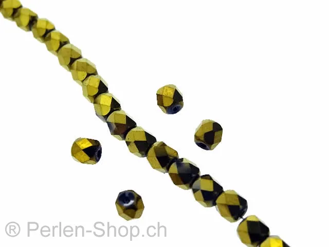 Perles de verre à facettes, Couleur: or métallique, Taille: ±4mm, Quantite: ±100 piece
