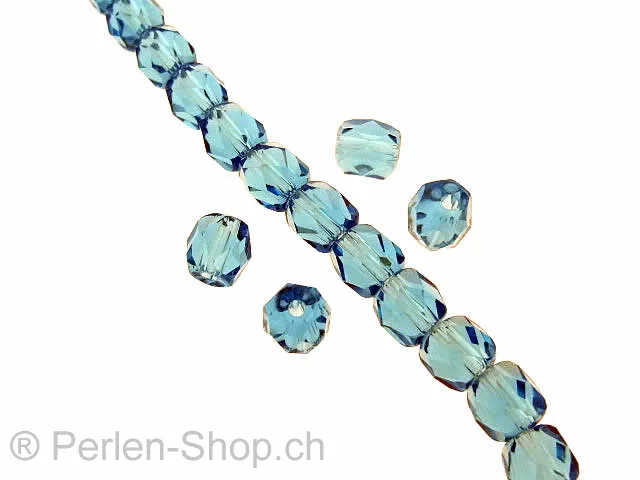 Facet-Polished glassbeads, Color: turquoise, Size: ±6mm, Qty: 50 pc.