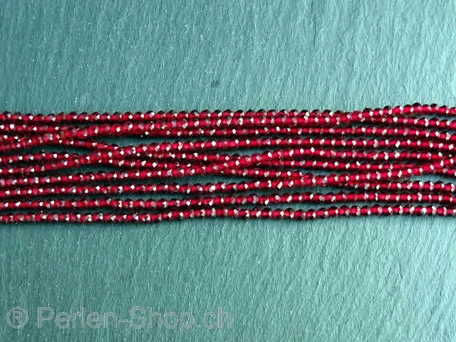 Facet-Polished glassbeads, Color: red, Size: ±2mm, Qty: 1 string ±185 pc.