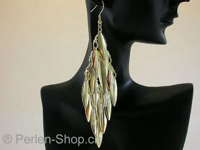 Earring Leave, gold color, ±11.5x3cm, 1 pair