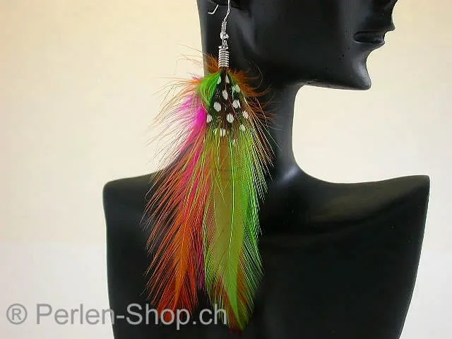 Earring with Feather, multi, ±11m, 1 pair