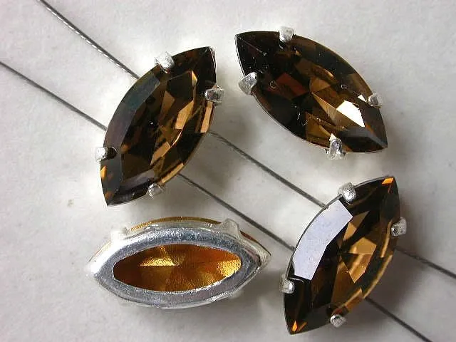 Sew on navette, smoked topaz, 15x7mm, 1 pc.