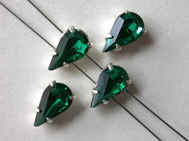 Aufnähstrass Tropfen, emerald, 10x6mm, 1 Stk.
