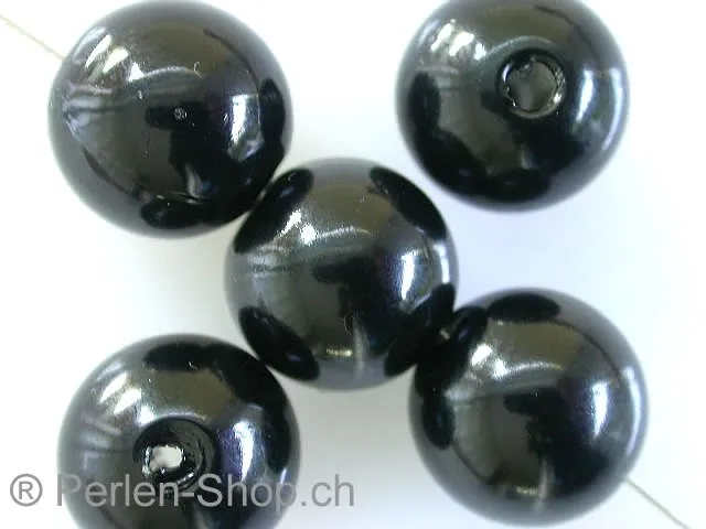 Wax beads, ±12mm, black, 15 pc.