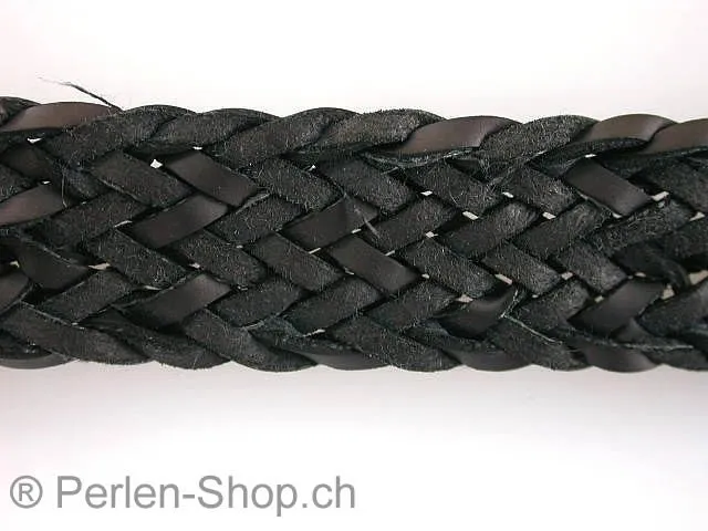 Leatercord braided, black, ±21mm, 1 cm
